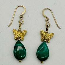 Load image into Gallery viewer, Malachite and Butterfly 14K Gold Filled Earrings | 1 3/4" Long | Green | 1 Pair