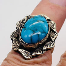 Load image into Gallery viewer, Turquoise Sterling Silver Oval w/Leaves Ring | 5.5 | Blue | 1 Ring |
