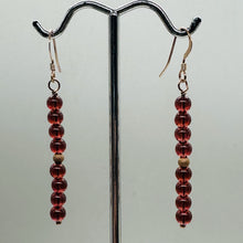 Load image into Gallery viewer, Champagne Garnet AAA 4mm Round Bead Dangle Earrings | 2" Long | Red |