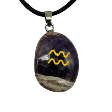 Load image into Gallery viewer, Zodiac Aquarius Amethyst Stone Oval Pendant | 1 1/2" Long | Purple | 1 Pendant |