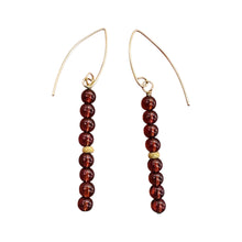 Load image into Gallery viewer, Champagne Garnet AAA 4mm Round Bead Dangle Earrings | 2" Long | Red |