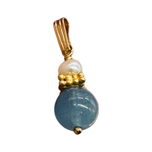 Load image into Gallery viewer, Aquamarine and Pearl Sweetheart Pendant 14K Yellow Gold Filled| 1" Long | Blue |