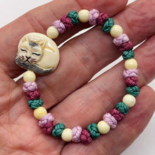 Load image into Gallery viewer, Bone and Silk Braided Kitty 6mm Beads | 6 to 7 Inch Bracelet | White, Lavender |