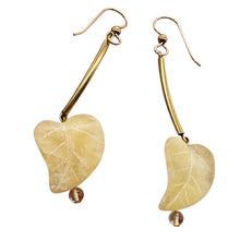 Load image into Gallery viewer, Designer Carved Yellow Jade Leaf and 14Kgf Earrings 6139