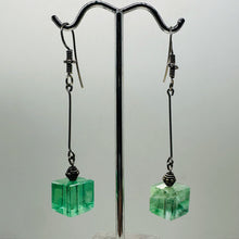 Load image into Gallery viewer, Fluorite Cube Bead Dangling Sterling Silver Earrings | 5mm Cubes| Green| 1 pair|