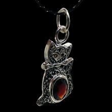 Load image into Gallery viewer, Kitty Cat Marcasite CZ Ruby Cat Pendant | 1 1/4" Long | Silver Red | 1 Pendant |