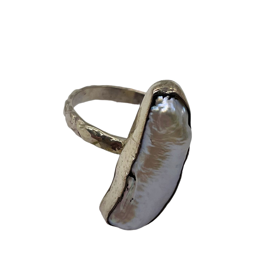 Pearl Sterling Silver Biwa Ring | 9.25 | Rainbow White |