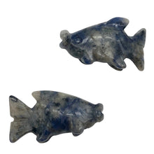 Load image into Gallery viewer, Swimming 2 Hand Carved Sodalite Koi Fish Beads | 23x11x5mm | Blue white