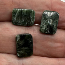 Load image into Gallery viewer, 3 Sultry Green Seraphinite 14x10x4mm Rectangle Focal Beads 8688