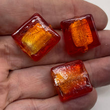 Load image into Gallery viewer, Flame Red Lampwork Glass Silver Foil Focal Beads | 20x20x6mm | 3 Beads |
