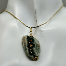 Load image into Gallery viewer, Ocean Jasper 14K Gold Filled Pendant| 1 5/8" Long| Gold, Green, Gray| 1 Pendant|