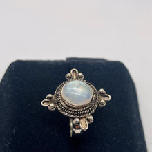Load image into Gallery viewer, Moonstone Sterling Silver Oval Ring | Size 8 | Blue Orange Fire | 1 Ring |