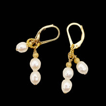 Load image into Gallery viewer, Faceted Pearl 14K Gold Filled Lever Back Earrings | 1 1/2" Long| White| 1 Pair |