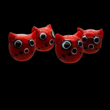 Load image into Gallery viewer, Kitty Cat Ceramic Round Beads | 15mm | Red | 4 Beads |
