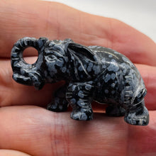 Load image into Gallery viewer, Snowflake Obsidian Carved Elephant Pendant Figurine | 1" Tall | Grey Black