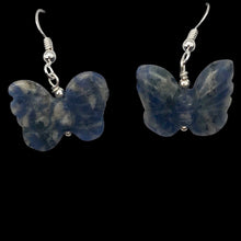 Load image into Gallery viewer, Flutter Carved Sodalite Butterfly Sterling Silver Earrings | 1 1/4 inch long |