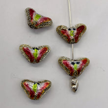 Load image into Gallery viewer, Lime & Cherry Cloisonne 16x10mm Butterfly Pendant Beads 8635B