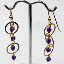 Load image into Gallery viewer, Amethyst 14K Gold Filled Exotic Drop Earrings | Purple/Gold | 2 1/4" Long |