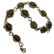 Load image into Gallery viewer, Amber Sterling Silver Bezel Set 8x6mm Stones | 7 1/2" Long | Green | 1 Bracelet|