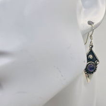 Load image into Gallery viewer, Amethyst Sterling Silver Antiqued Earrings | 1 1/2" Long | Purple | 1 Pair |