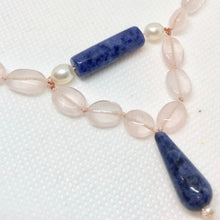 Load image into Gallery viewer, Dumortierite Freshwater Pearl and Rose Quartz 35 inch Necklace 210777