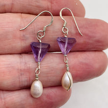 Load image into Gallery viewer, Lilac Triangle Amethyst Pearl Sterling Silver Earrings | 1 Inch Long | 1 Pair |