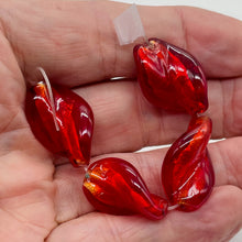 Load image into Gallery viewer, 4 Twist Flame Red Lampwork Glass Silver Foil Beads 9491