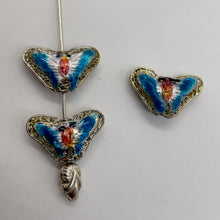Load image into Gallery viewer, Aqua Blue Cloisonne Butterfly Pendant Beads | 16x10x6mm | 3 Beads |