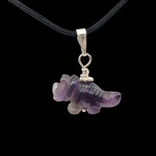 Load image into Gallery viewer, Purple Dinosaur Pendant Amethyst Triceratops Sterling Silver Pendant 509303AMS | 22x11x7.5mm (Triceratops), 6.8mm (Bail Opening), 1" (Long) | Purple