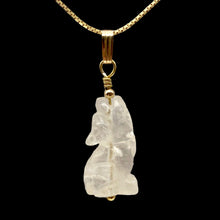 Load image into Gallery viewer, Howling! Clear Quartz 14K Gold Filled Wolf Coyote Pendant 509282QZG