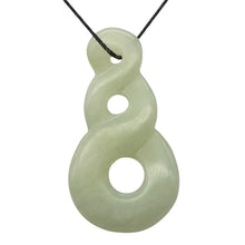 Load image into Gallery viewer, Hand Carved Natural Serpentine Infinity Pendant with Simple Black Cord 10821M | 45x22.5x5.5mm | Light Green