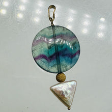 Load image into Gallery viewer, Fluorite, Pearl 14K Gold Filled Pendant | 1 3/4" Long| Purple, Blue | 1 Pendant|