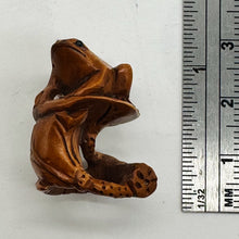 Load image into Gallery viewer, Carved & Signed Frog On Lotus Boxwood Ojime/Netsuke Bead | 25x18.5x17mm | Brown