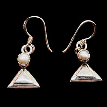 Load image into Gallery viewer, Fresh Water Pearl Sterling Silver Triangle Earrings | 1" Long | White | 1 Pair |