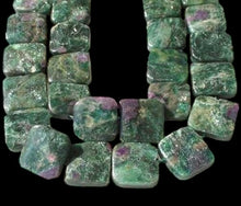 Load image into Gallery viewer, Rare Ruby Fuschite 13x13mm Square Coin Bead Strand 109575