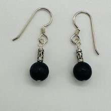 Load image into Gallery viewer, Black Stone - Africa Round Bead and Sterling Silver Earrings| Black Matte|