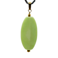Load image into Gallery viewer, Chrysoprase Ridged Marquise Yellow Gold Pendant | 1 3/4' Long | Lemon Green |