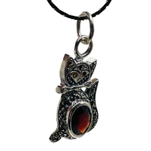 Load image into Gallery viewer, Kitty Cat Marcasite CZ Ruby Cat Pendant | 1 1/4" Long | Silver Red | 1 Pendant |