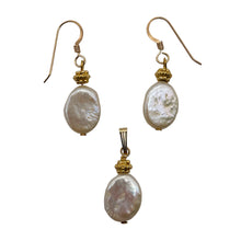 Load image into Gallery viewer, Pearl 14kgf Earrings Pendant Set | 1 1/4" Long | Yellow Gold | 1 Matched Set |
