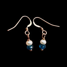 Load image into Gallery viewer, Dazzle Blue Apatite and Fresh Water Pearl Rose Filled Gold Earrings | 1" Long |