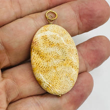 Load image into Gallery viewer, Tan White Fossilized Coral Flat Oval Pendant 40x30x5.5mm Natural Stone