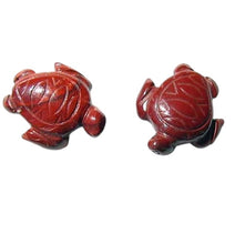 Load image into Gallery viewer, Majestic Carved Brecciated Jasper (2) Sea Turtle Beads | 22x18.5x8mm | Red