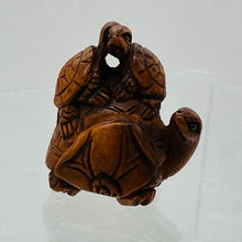 Load image into Gallery viewer, Terrific Carved Boxwood Turtle Mommie Ojime/Netsuke Bead | 24x22x18mm | Brown