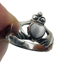 Load image into Gallery viewer, Mother of Pearl Sterling Silver Heart Claddagh Ring | Size 5 | Silver | 1 Ring |