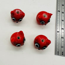 Load image into Gallery viewer, Kitty Cat Ceramic Round Beads | 15mm | Red | 4 Beads |