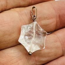 Load image into Gallery viewer, Hand Carved Clear Quartz Star Pendant Sterling Silver Crystal Necklace 1in