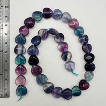 Load image into Gallery viewer, Fluorite Strand Round Heart Beads | 15.5" Long | Blue. Purple. Pink | 35 Beads |