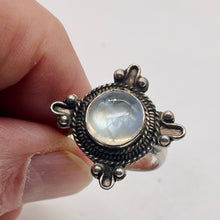 Load image into Gallery viewer, Moonstone Sterling Silver Oval Ring | Size 8 | Blue Orange Fire | 1 Ring |