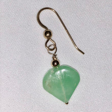 Load image into Gallery viewer, Chrysoprase Hearts 14K Gold Earrings Delightful | 1 3/8" Long |