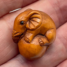 Load image into Gallery viewer, Carved & Signed Boxwood Circus Elephant Ojime/Netsuke Bead | 23x22x15mm | Brown